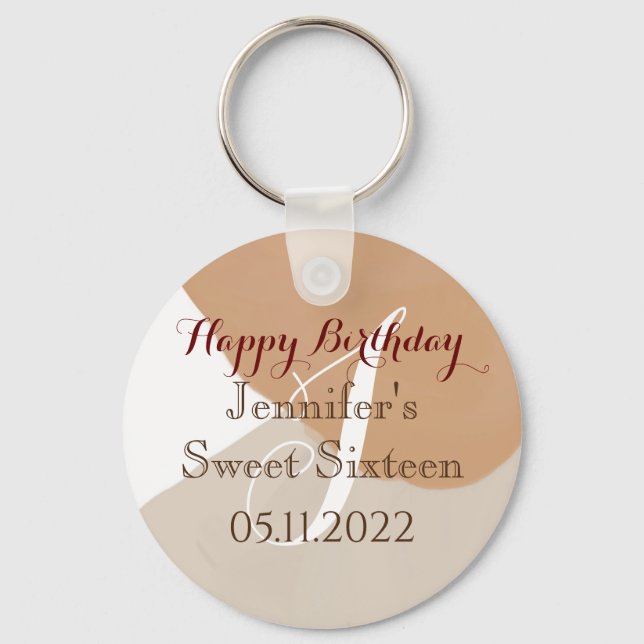 Happy Birthday Sweet 16 Sixteen Monogram name Key Ring (Front)