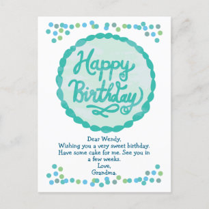 Happy Birthday Sweet Hand Lettered Cake Confetti Postcard