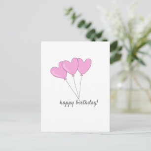 Happy Birthday - Sweet Pink Heart Shaped Balloons Postcard