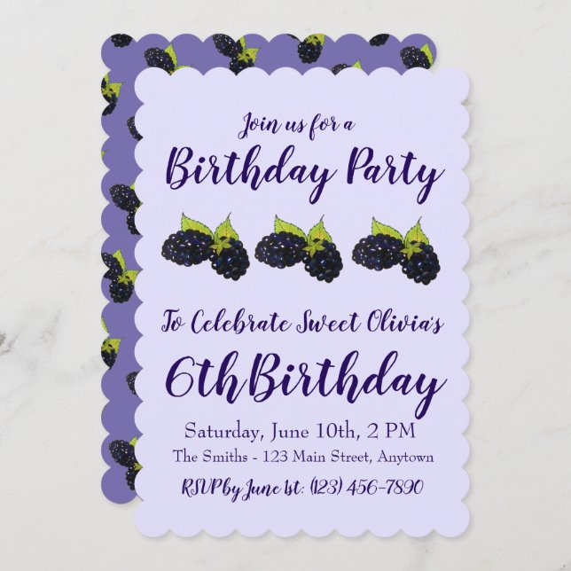 Happy Birthday Sweet Summer Blackberries Invitation (Front/Back)