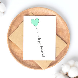 Happy Birthday - Sweet Teal Heart Shaped Balloon Postcard