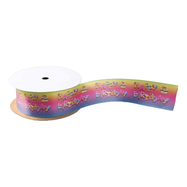 Happy Birthday Sweet Treats Colourful   Satin Ribbon (Spool)
