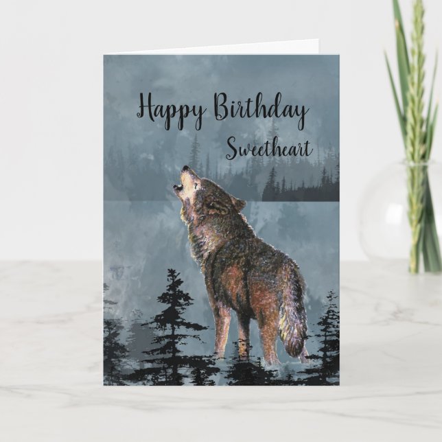 Happy Birthday Sweetheart Howling Wolf Moon Quote Card (Front)
