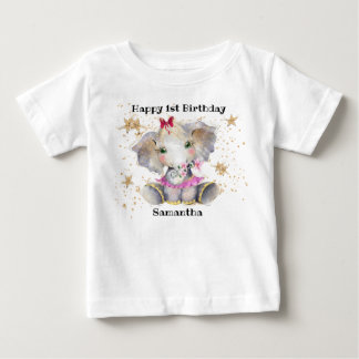 Happy Birthday T-Shirt, 1st Birthday Baby Elephant T-Shirt