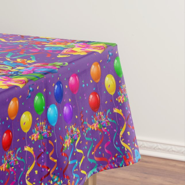Happy Birthday Tablecloth Confetti Purple (In Situ)