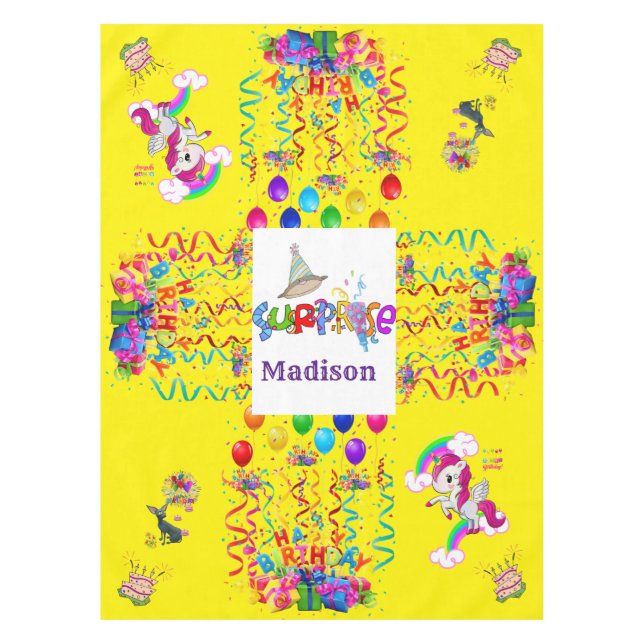 Happy Birthday Tablecloth Confetti Yellow (Front)