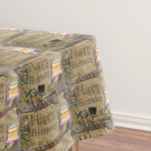 Happy Birthday Tablecloth Construction Tools (In Situ)