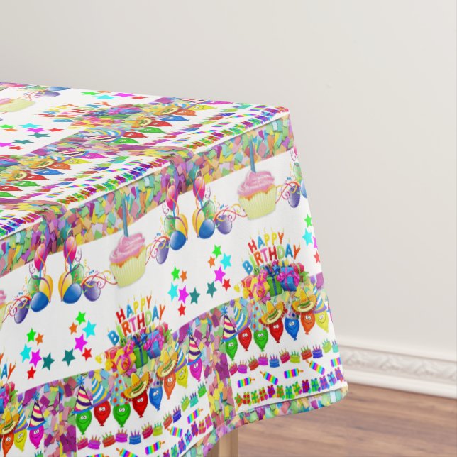 Happy Birthday Tablecloth Cupcakes (In Situ)