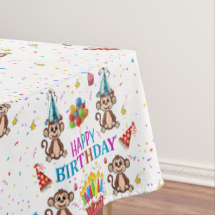 Happy Birthday Tablecloth Monkey Confetti Cupcake 