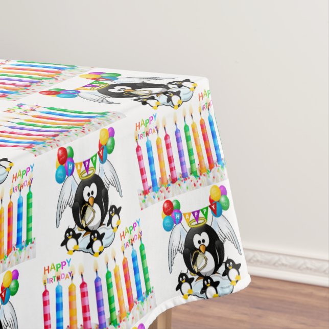 Happy Birthday Tablecloth Penguin (In Situ)