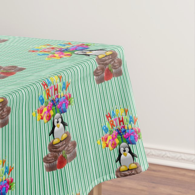 Happy Birthday Tablecloth Penguin (In Situ)