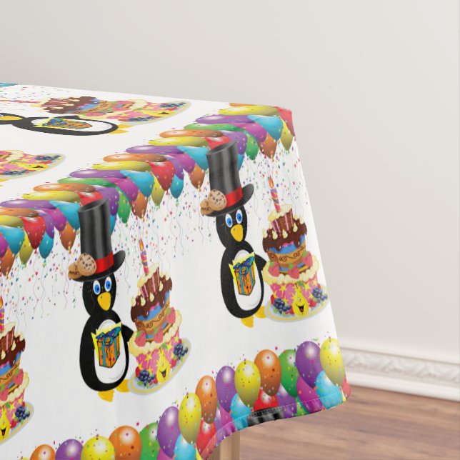 Happy Birthday Tablecloth Penguin (In Situ)