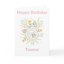 Happy Birthday Taurus Floral Illustration