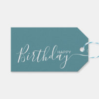 Happy Birthday Teal Blue White Modern
