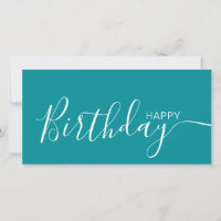 Happy Birthday Teal White Modern Flat Card