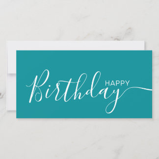 Happy Birthday Teal White Modern Flat Card