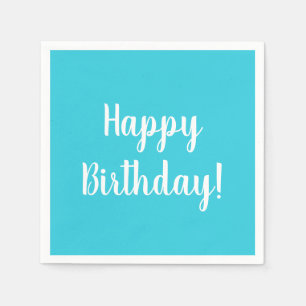 Happy Birthday Teal White Typography Party Napkin