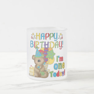 Happy Birthday Teddy Bear 1st T-shirts and Gifts Frosted Glass Coffee Mug