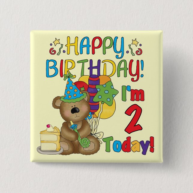 Happy Birthday Teddy Bear 2nd Birthday 15 Cm Square Badge (Front)