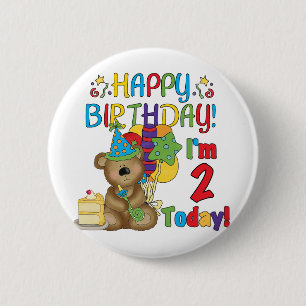 Happy Birthday Teddy Bear 2nd Birthday 6 Cm Round Badge
