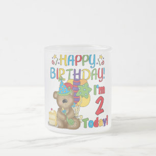 Happy Birthday Teddy Bear 2nd Birthday Frosted Glass Coffee Mug