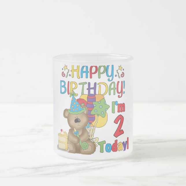 Happy Birthday Teddy Bear 2nd Birthday Frosted Glass Coffee Mug (Center)