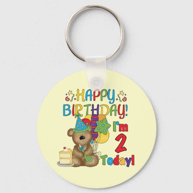 Happy Birthday Teddy Bear 2nd Birthday Key Ring (Front)