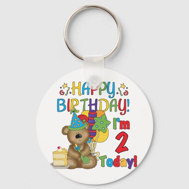 Happy Birthday Teddy Bear 2nd Birthday Key Ring (Front)