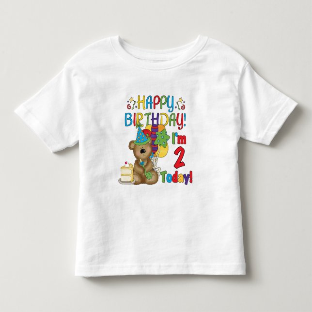 Happy Birthday Teddy Bear 2nd Birthday Toddler T-Shirt (Front)