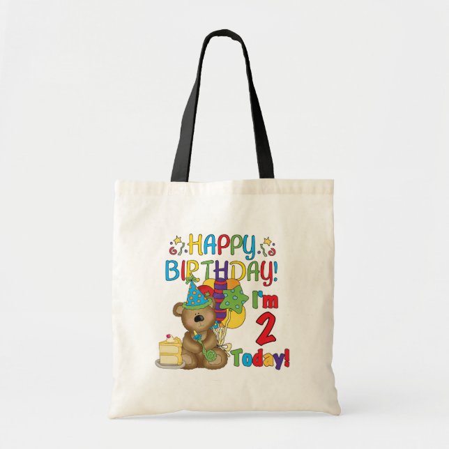 Happy Birthday Teddy Bear 2nd Birthday Tote Bag (Front)