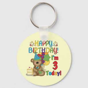 Happy Birthday Teddy Bear 3rd Tshirts and Gifts Key Ring