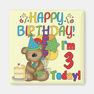 Happy Birthday Teddy Bear 3rd Tshirts and Gifts Magnet
