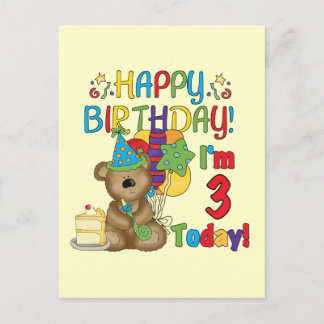 Happy Birthday Teddy Bear 3rd Tshirts and Gifts Postcard