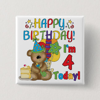 Happy Birthday Teddy Bear 4th T-shirts and Gifts 15 Cm Square Badge