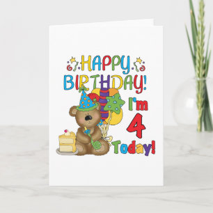 Happy Birthday Teddy Bear 4th T-shirts and Gifts Card