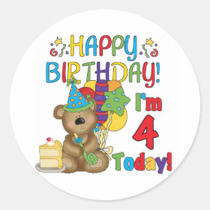 Happy Birthday Teddy Bear 4th T-shirts and Gifts Classic Round Sticker