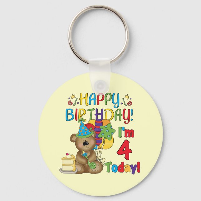 Happy Birthday Teddy Bear 4th T-shirts and Gifts Key Ring (Front)