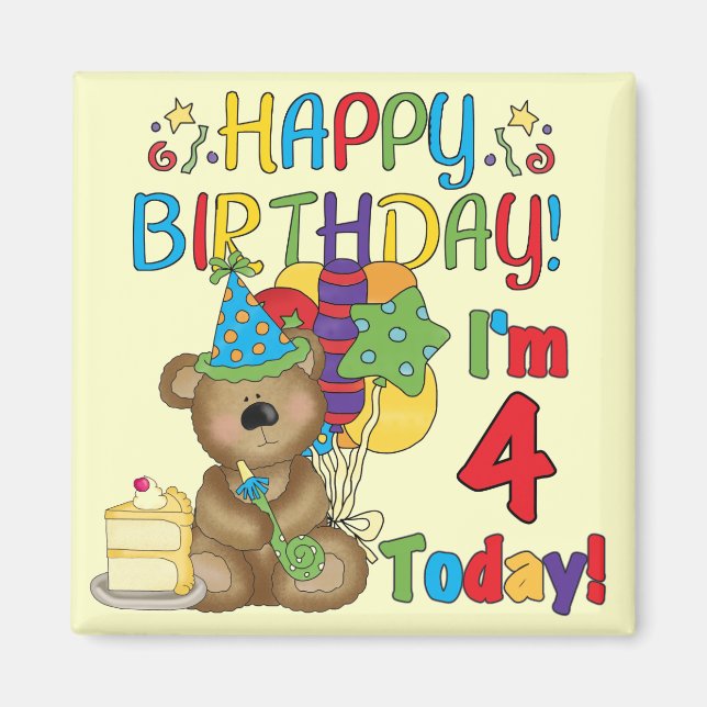 Happy Birthday Teddy Bear 4th T-shirts and Gifts Magnet (Front)