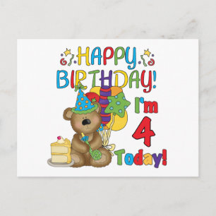 Happy Birthday Teddy Bear 4th T-shirts and Gifts Postcard
