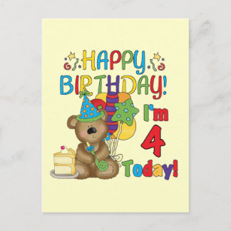 Happy Birthday Teddy Bear 4th T-shirts and Gifts Postcard