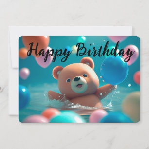 Happy Birthday Teddy Bear and Balloons Holiday Card