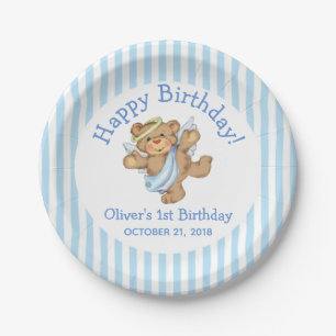 Happy Birthday Teddy Bear Angel Paper Plate