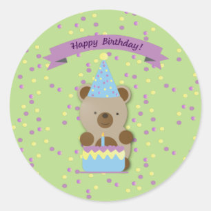Happy Birthday Teddy Bear Classic Round Sticker