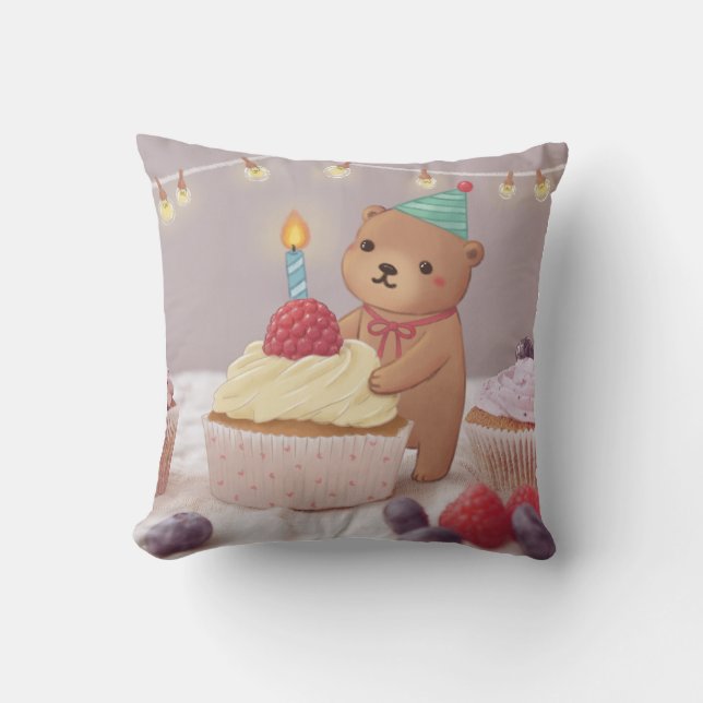 Happy Birthday: Teddy Bear & Cupcakes Cushion (Front)