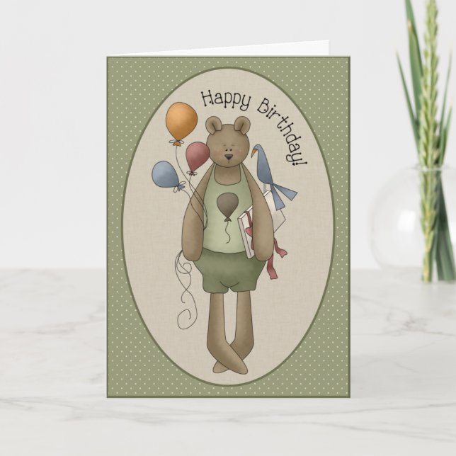 Happy Birthday Teddy Bear Greeting Card (Front)