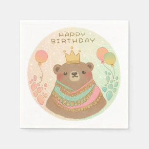 Happy Birthday Teddy Bear Illustration Napkin