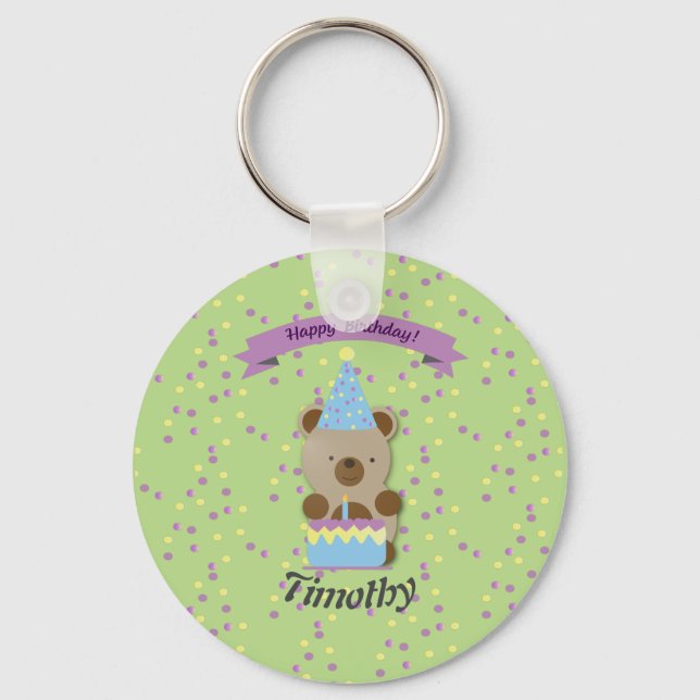 Happy Birthday Teddy Bear Key Ring (Front)