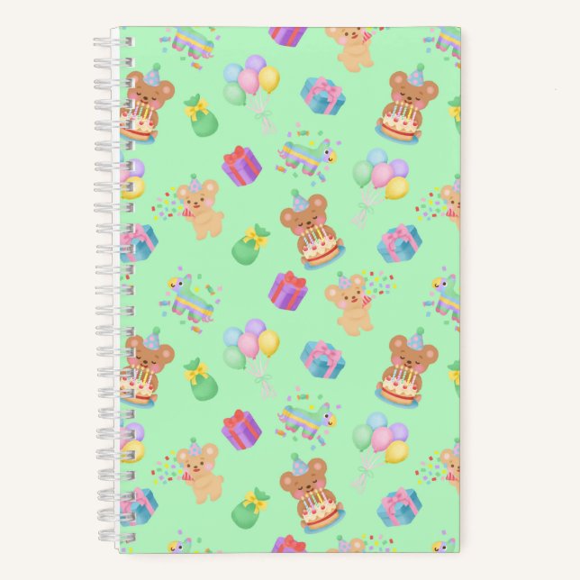 Happy Birthday Teddy Bear Mint Notebook (Front)