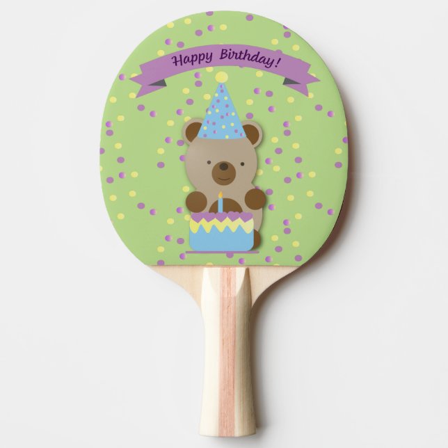 Happy Birthday Teddy Bear Ping Pong Paddle (Front)