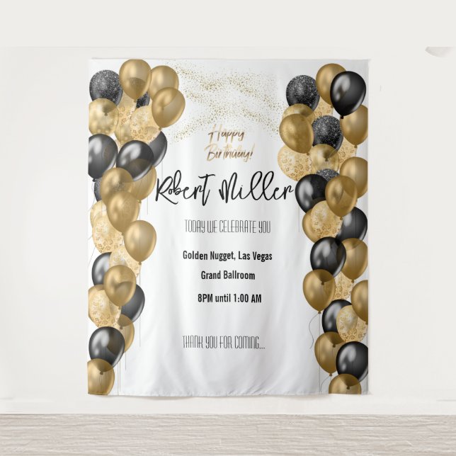 Happy Birthday Template Black Gold  - Transparent Tapestry (Front)